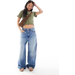 Stradivarius Mörktvättade Baggy Jeans Med Låg Midja - Blå