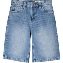 Bershka Baggy Jeansshorts I Lång Modell - Blå