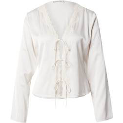 Abercrombie & Fitch Lace Tie Front Long Sleeve Top Cream