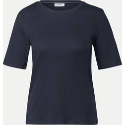 Cecil Basic Rippstruktur T-Shirt - Blau