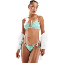 New Look Ditsy Floral Tie Side Bikini Bottoms - Blue