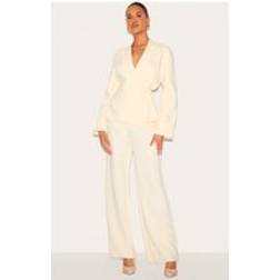 PrettyLittleThing Cream Premium Woven Tie Side Blazer Jumpsuit - White