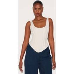 PrettyLittleThing Cream Boned Dip Hem Longline Corset - White
