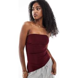 Bershka Asymmetrisk Bandeau Croptop - Mørk Bordeaux - Rød