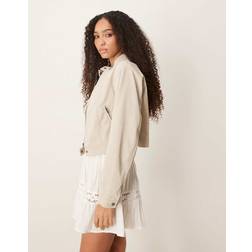 Gina Tricot Faux Suede Short Jacket - Light Beige/Brown