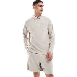 New Look Long Sleeve Zip Polo Co-Ord - Stone