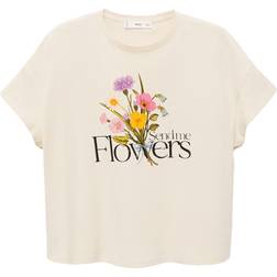 Mango Cotton T-Shirt With Printed Message - Beige