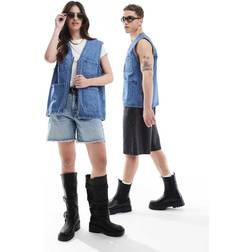 Dr. Denim Arbejdsvest Med Lynlås I Retro-Inspireret Kontrastvask - Blå