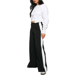 boohoo Petite Contrast Stripe Wide Leg Pants - Black