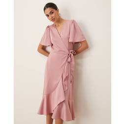 Y.A.S Satin Wrap Midi Dress - Lilas Pink