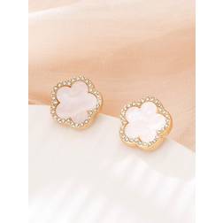 Shein pair Fashionable Chic Dance Party Style Lucky Clover Shaped Earrings With Rhinestone Decoration For Women Gift For Party