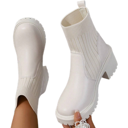 Shein Women Fashion Simple Knit Platform Sock Boots Beige Summer Holiday Back To School Casual Outdoor Thick Sole Elastic Motorcycle Boots