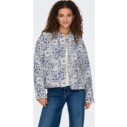 Only Onlhallie Quilted Jakke - Cloud Dancer Blue Tile Print