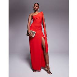 Vesper One Shoulder Collar Detail Maxi Dress - Red