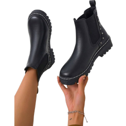 Shein Womens Brown Leather Chunky Sole Chelsea Boots