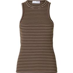 Selected Femme Ribbed Vest - Brown Stripe