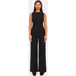PrettyLittleThing Structured Woven Open Back Detail Straight Leg Jumpsuit - Black