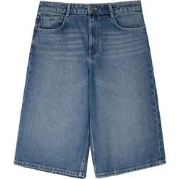 Bershka Långa Jeansshorts I Baggystil Med Tvättad Finish - Blå