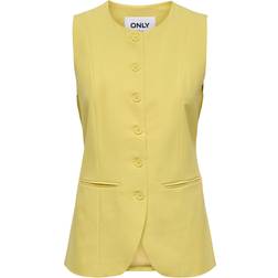 Only High Neck Waistcoat In Butter - Citron