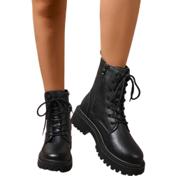 Shein Winter New Boots Women Padded Warm Boots Fashion Casual Shoes Leather Ankle Boots With Zipper Black White Short Boots With Laces