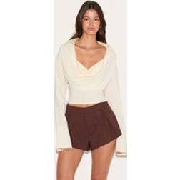 PrettyLittleThing Chiffon Cowl Neck Blouse - Almond