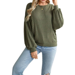 Shein Apricot Loose Rib Knit Long Sleeve Sweatshirt For Women