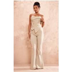 PrettyLittleThing Ruch Pointed Corset Bandeau Jumpsuit - Sage Green