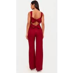 PrettyLittleThing Woven Cut Out Bow Detail Jumpsuit - Red