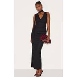 PrettyLittleThing Black Mesh V Neck Wrap Maxi Dress - Black
