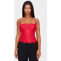 PrettyLittleThing Textured Sheer Floral Lace Corset - Red