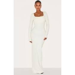 PrettyLittleThing Shape Cream Built In Bra Sculpt Square Neck Long Sleeve Maxi Dress - White