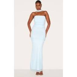 PrettyLittleThing Blue Scarf Detail Ruched Maxi Dress