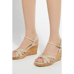 Dune London Kander Leather Wedge Heeled Sandal - Cream