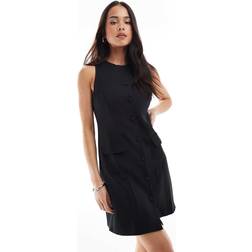 New Look Sort Og Skræddersyet Pinafore Kjole Med Knapper - Foran