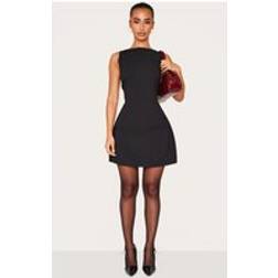 PrettyLittleThing Petite Woven Open Back Mini Dress - Black