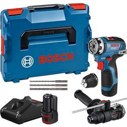 Bosch Professional 12V System Akku-Bohrschrauber GSR 12V-35 FC inkl. 2 x 3,0-Ah-Akku, Ladegerät GAL 12V-40, 2 FlexiClick Aufsätze, Zubehör-Set, in L-BOXX – Amazon Exclusive Set