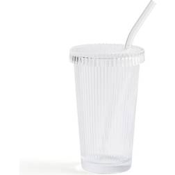Dunelm Ribbed Glass Straw Travel Mug 38cl