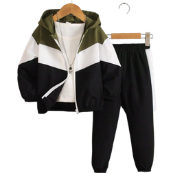 Shein Two-Piece Set Of Boys' Casual Color-Blocked Hooded Sweatshirt Pants Suit Sports Outdoor Autumn