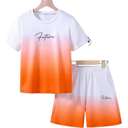 Shein pcs Teen Boys Casual TieDye Design Personalized Letter Printed Short Sleeve TShirt And Matching Shorts Set Summer