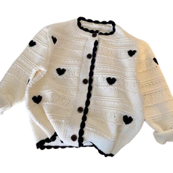 Shein Girls' Fashionable Heart Pattern Button-front Cardigan
