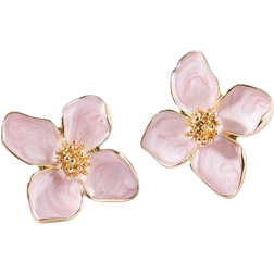 Shein 1pair Colorful Oil Drip Four-Petal Flower Shaped Women's Dopamine Stud Earrings, Suitable For Daily Simple Sweet Vacation Gift Valentines,Mom,Mother,Mother's Day,Gift