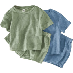 Shein pcsSet Toddler BoysGirls Solid Color Crew Neck Raglan Sleeve Sweatshirt And Casual Shorts Outfit