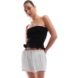 Stradivarius STR Linen Look Drawstring Short In Stripe - Multi