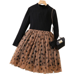 Shein Tween Girl Heart Print Mesh Hem Dress