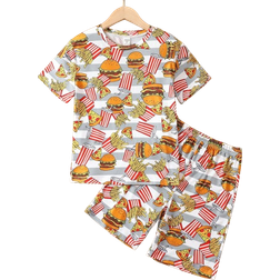 Shein Tween Boy Hamburger Pizza Print Tee & Shorts PJ Set