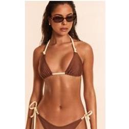 PrettyLittleThing Contrast Binding Knot Triangle Bikini Top - Chocolate