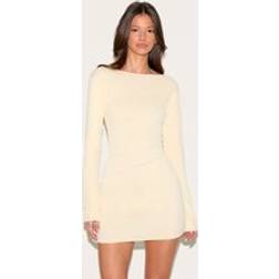 PrettyLittleThing Almond Onion Skin Boat Neck Flute Sleeve Mini Dress - Almond