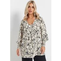 Yours Curve White Floral Print Vneck Blouse - White