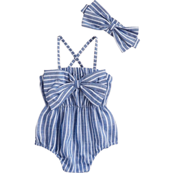 Shein pcsSet Fashionable And Cute Striped Bodysuit With Bowknot And Headband For Baby Girls Summer Party