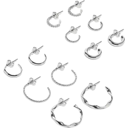 Pieces Pakke Med 6 Sølvfarvede Hoop-Øreringe - Forskellige Design